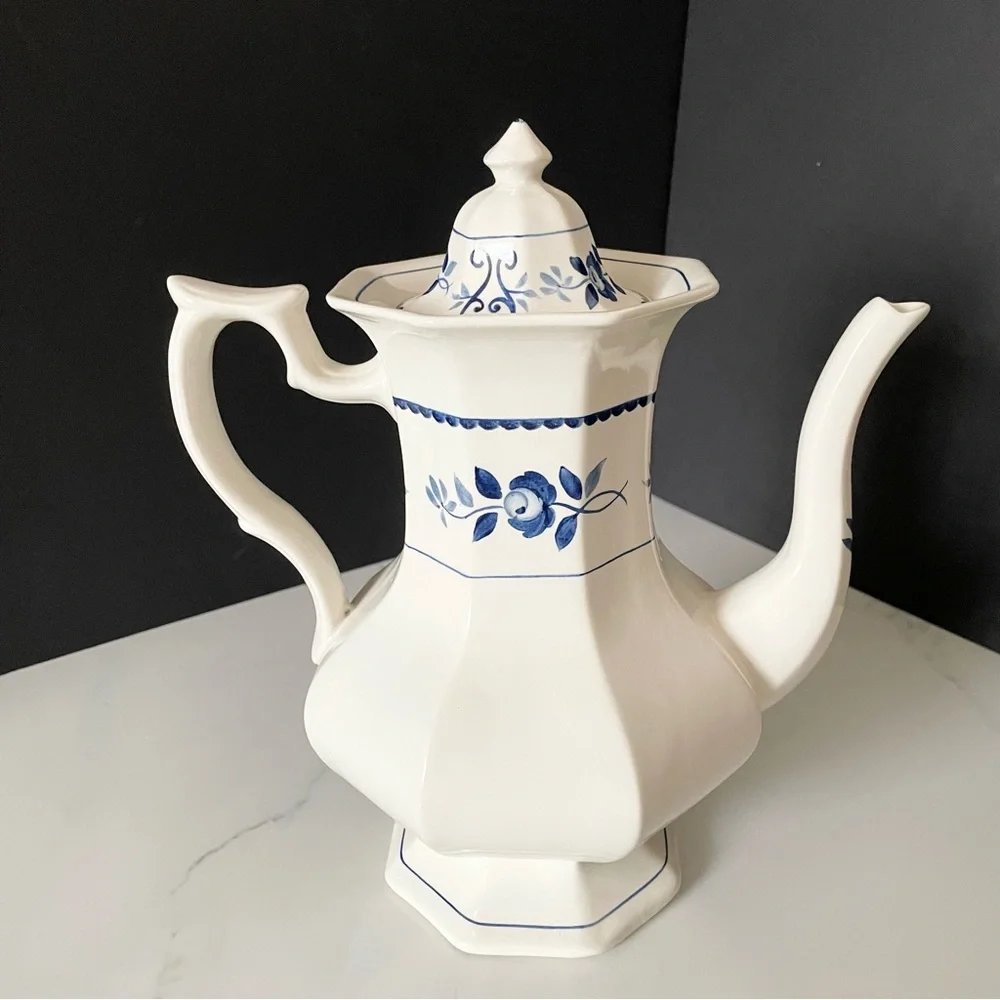 Vintage Blue & White English Coffee Pot - Adams 